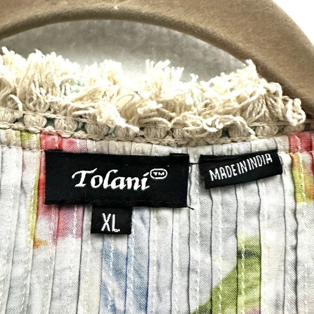 Tolani Floral Dress XL Pintuck Tiered Pockets Crochet Sleeveless Lightweight